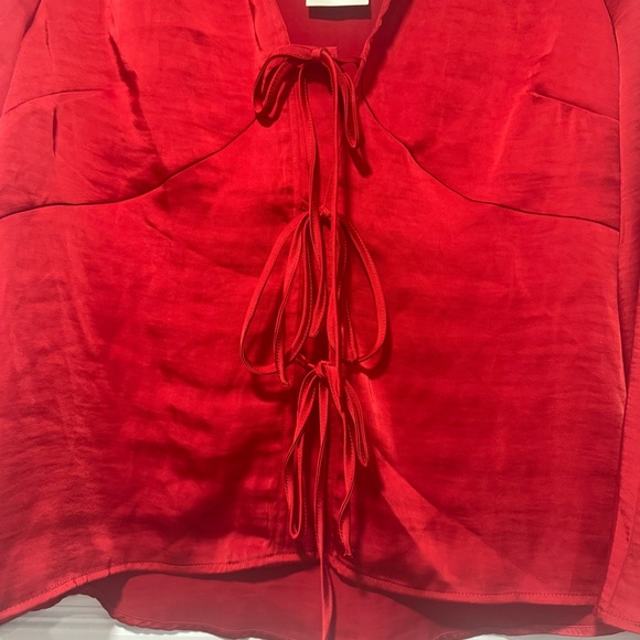 A New Day Red Button Down Shirt with Tie Front - Picture 3 of 7